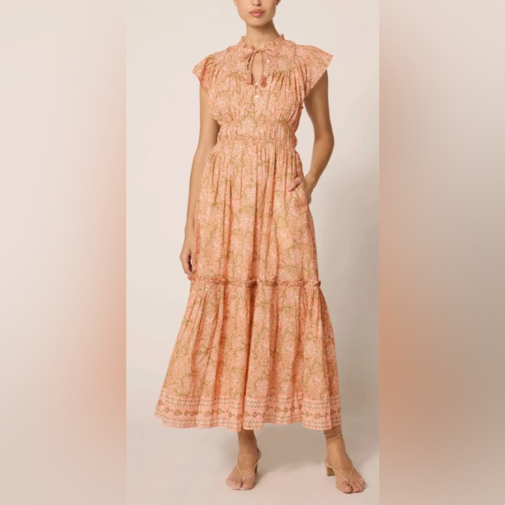 NWT CLEOBELLA Indira Ruffle Tiered Cotton Dress Blush Pink Small - Picture 1 of 9